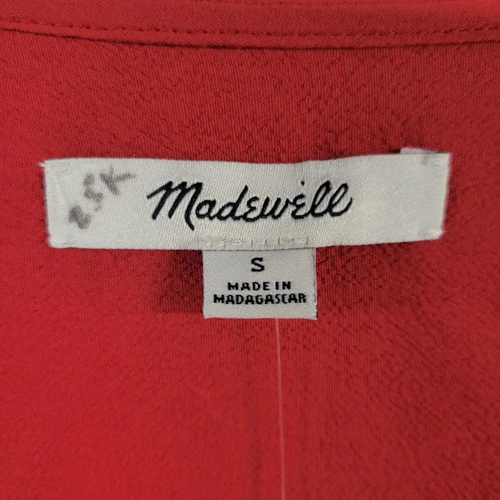 Madewell Women's Bright Ember Red Long Sleeve‎ Wrap Blouse Top Size S NWT